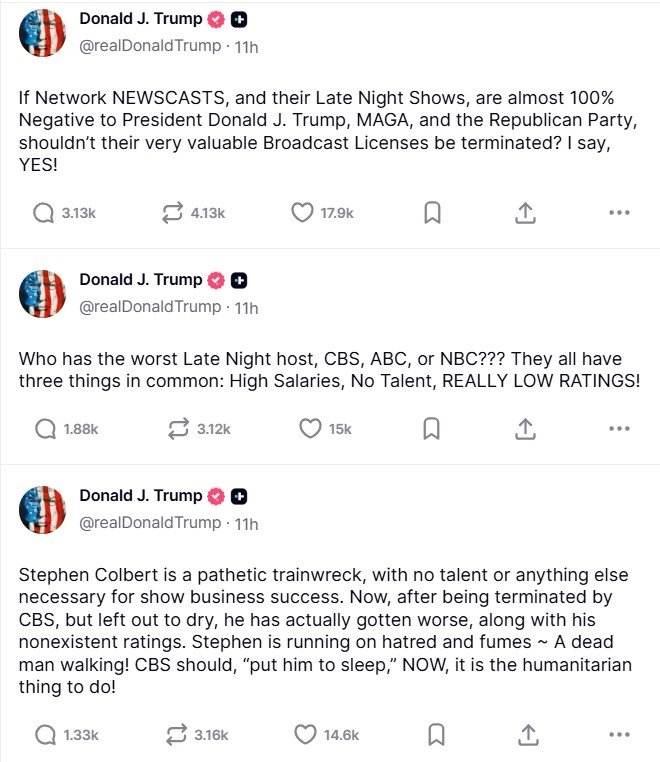 Νέα επίθεση Τραμπ κατά του κωμικού Στίβεν Κολμπέρτ: “Αξιολύπητη καταστροφή”, το CBS “να τον βάλει για ύπνο”